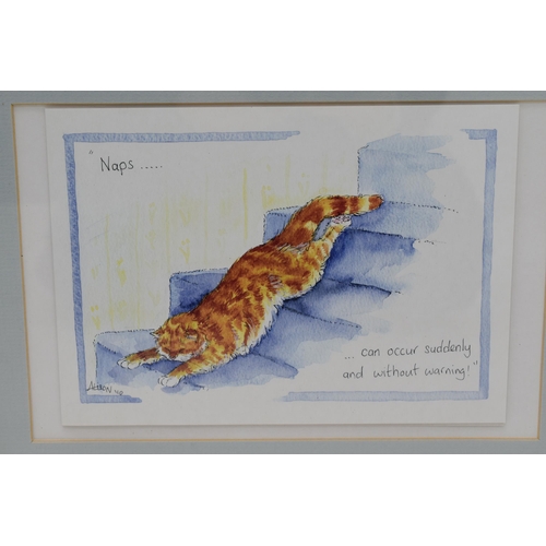 631 - Two Framed and Glazed Humourous Pictures Depicting Cats, Largest approx 15