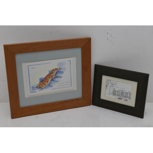 631 - Two Framed and Glazed Humourous Pictures Depicting Cats, Largest approx 15