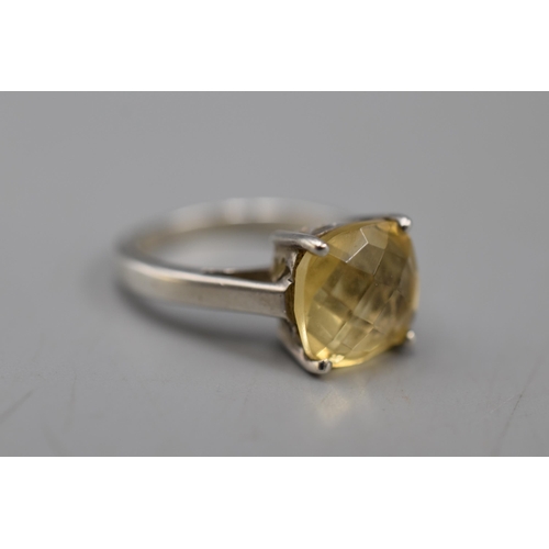 34 - Silver 925 Smoky Quartz Ring (Size N)