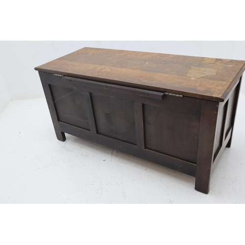 514 - Paneled Oak Church Coffer Chest Decorated with Hand Carved Scroll Paneling a nice sturdy example of ... 