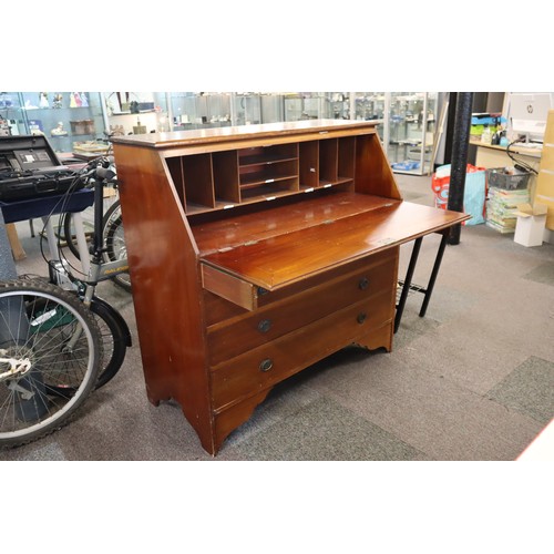 527 - Mid Century Solid Wood Writing Bureau with Four Graduating Drawers Internal Sectional Storage Compar... 