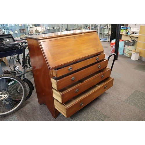 527 - Mid Century Solid Wood Writing Bureau with Four Graduating Drawers Internal Sectional Storage Compar... 