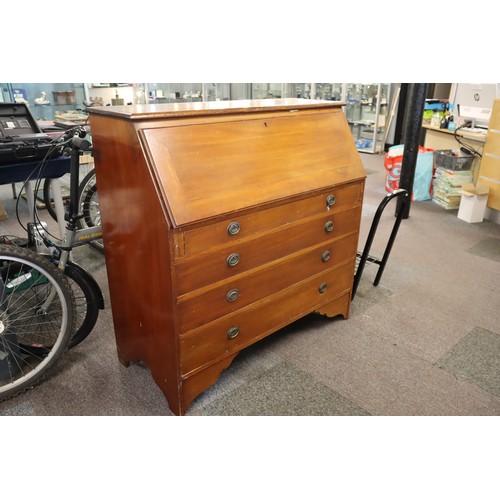 527 - Mid Century Solid Wood Writing Bureau with Four Graduating Drawers Internal Sectional Storage Compar... 