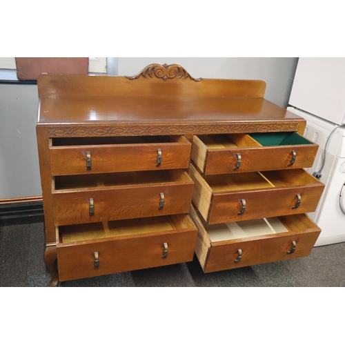 551 - Sturdy Art Deco Teak Chest of Six Drawers Unit sitting on Queen Ann Legs Dressed with Cast Metal Han... 