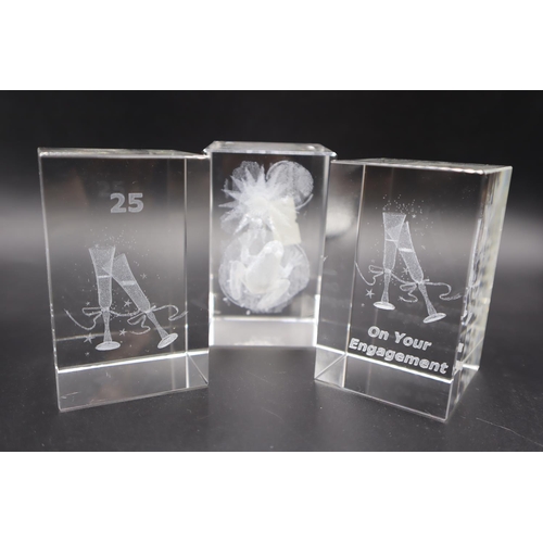 14 - Three Laser Etched Paper Weights in Boxes.