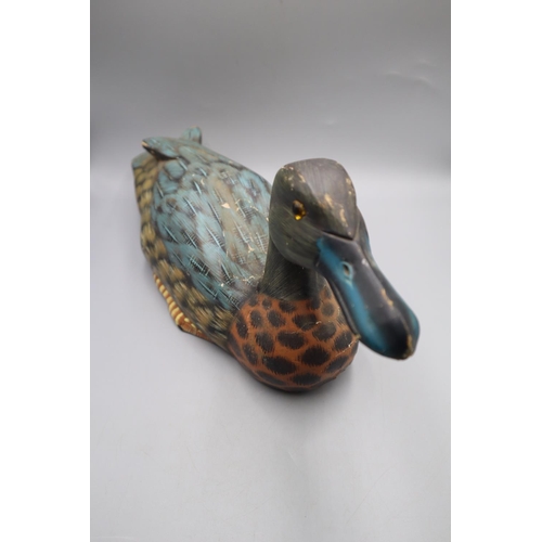 46 - Colourful Decorative Painted Wooden Duck. Approx. 13 Inch Long Tail to Beak.