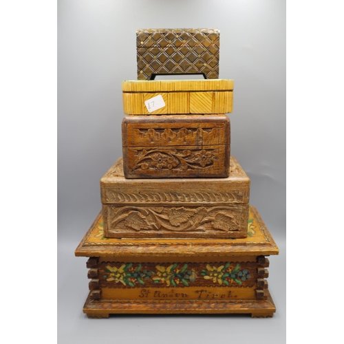 53 - Selection of Decorative Vintage Wooden Trinket Boxes. Largest Approx. 8”x3”x4.5”.