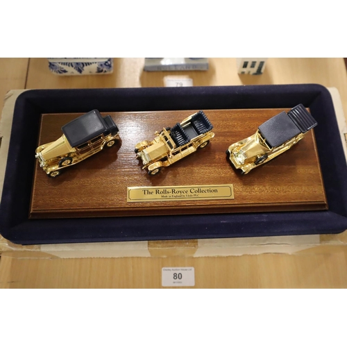 80 - Lledo Boxed Rolls Royce Collection on Wooden Plinth