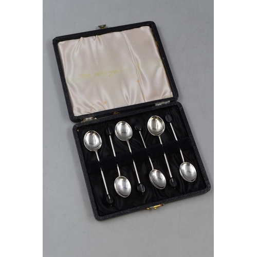 4 - Set of 6 Hallmarked Birmingham Silver Coffee Bean Spoons complete with Case