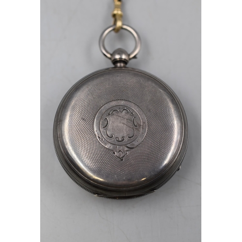 11 - Hallmarked Chester Silver Cased Pocket Watch with Chain, T Bar and Key