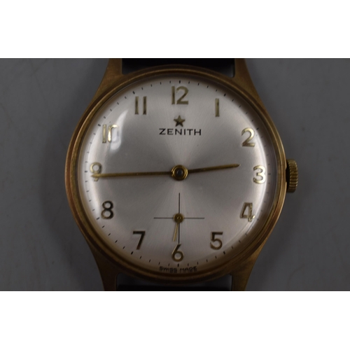 12 - Zenith 17 jewel Automatic Gents Watch in Gold 375 (9ct) case complete with Leather Strap