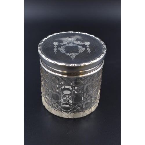 17 - Chester Hallmarked Silver Lidded Glass Pot (7cm) circa 1912