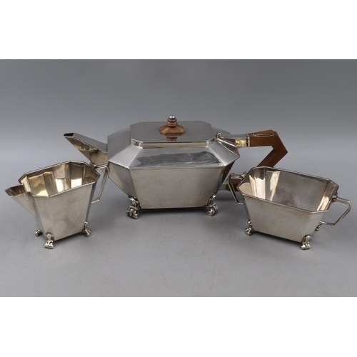 32 - Art Deco Hallmarked Birmingham Silver circa 1934 3 pieces Tea Set