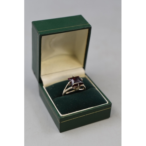 49 - Silver 925 Ring with Large red Stone set in Raised Mount (Size P) Complete with presentation Box