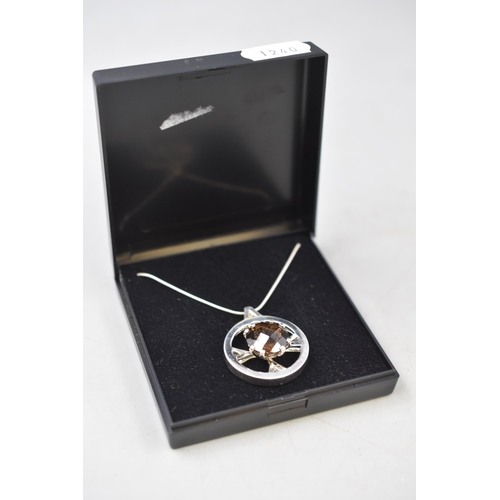 56 - Hallmarked Birmingham Silver Smoky Quartz Pendant Necklace Complete with presentatrion Box