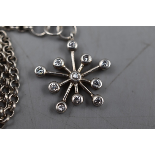 58 - Three Silver Items. Includes 925 Silver Chain, 915 Silver Snowflake Necklace and Hallmarked Birmingh... 