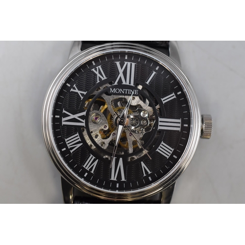 92 - Montine Automatic Skeleton Watch with Leather Strap (Working)