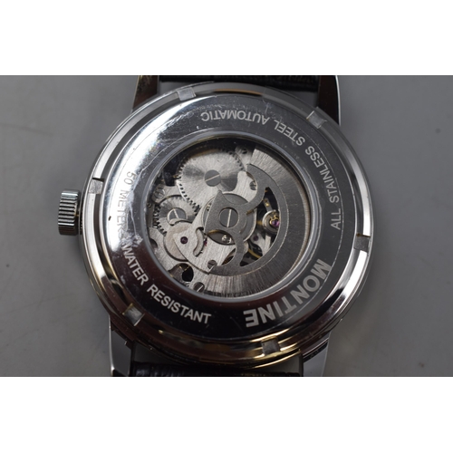 92 - Montine Automatic Skeleton Watch with Leather Strap (Working)