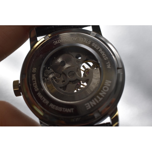 92 - Montine Automatic Skeleton Watch with Leather Strap (Working)