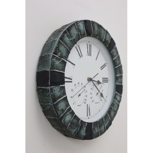 388 - Wall Mounted Garden Clock Displaying Humidity and Temperature (35cm)