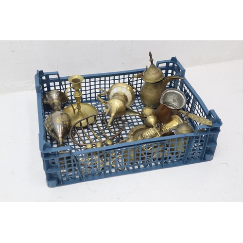 162 - Mixed Selection of Brass to include Teapots, Candlestick and others