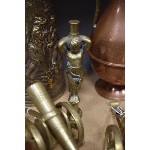 217 - Selection of Mixed Copper and Brassware including Canons, Art Nouveau Mirror and More