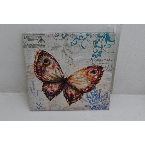 229 - Selection of Four Canvas Pictures to include Palm Trees, Butterfly and Floral.