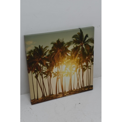 229 - Selection of Four Canvas Pictures to include Palm Trees, Butterfly and Floral.