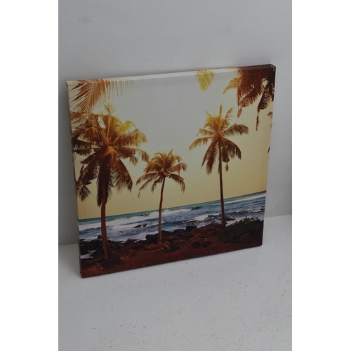 229 - Selection of Four Canvas Pictures to include Palm Trees, Butterfly and Floral.