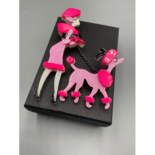 13A - Decorative Poodle and Posh Lady Brooches. Complete in Presentation Box. Largest Approx. 10cm.