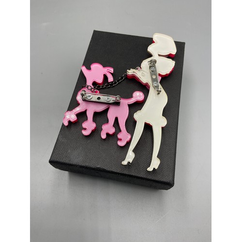 13A - Decorative Poodle and Posh Lady Brooches. Complete in Presentation Box. Largest Approx. 10cm.