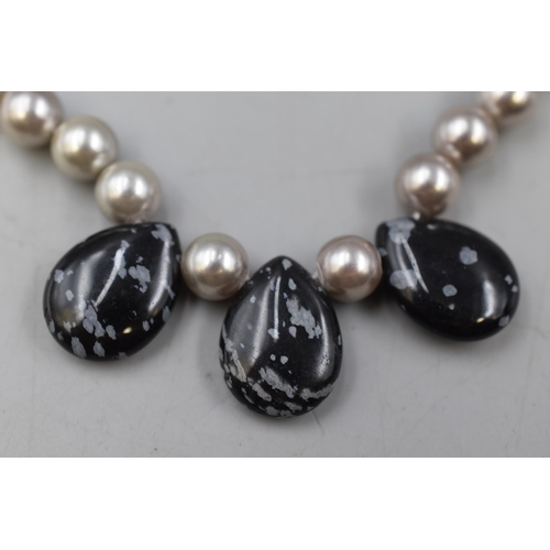 9 - Silver 925 Beaded Pearl Necklace