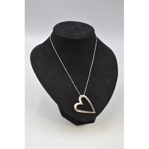 11 - Silver 925 Heart Pendant with Diamond Inserts and Chain