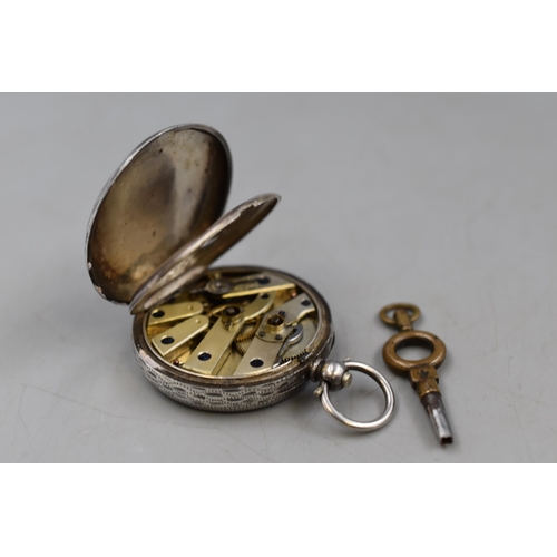 22 - Silver Cased Pocket Watch with Swiss Movement and Key