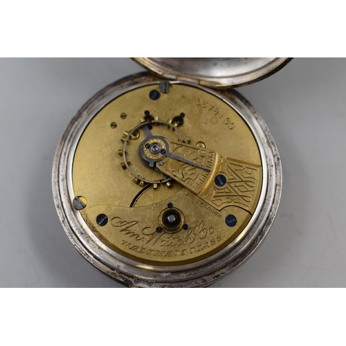 23 - Hallmarked Birmingham Silver Cased A W W & Co Waltham Pocket Watch