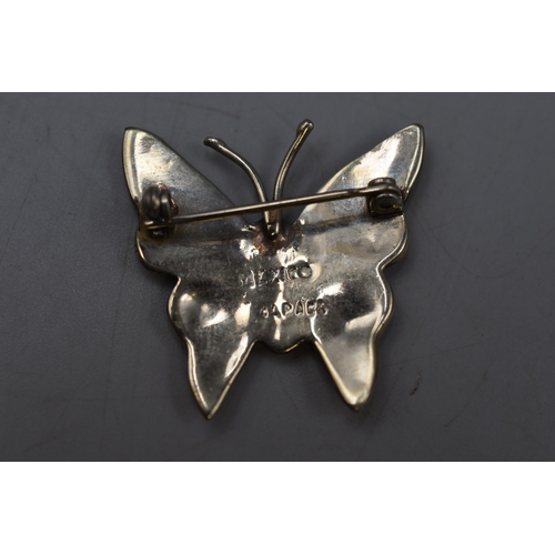 163 - Silver 925 Mother of Pearl Butterfly Brooch