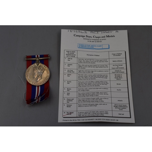 166 - WWII War Medal with Paperwork and a Royal Air Force Service and Release Book for LAC A Hart