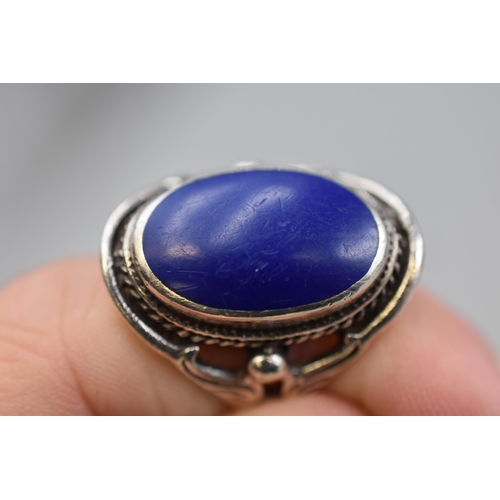 42 - Silver 925 Blue Stoned Ring Complete with Presentation Box (Size Q)