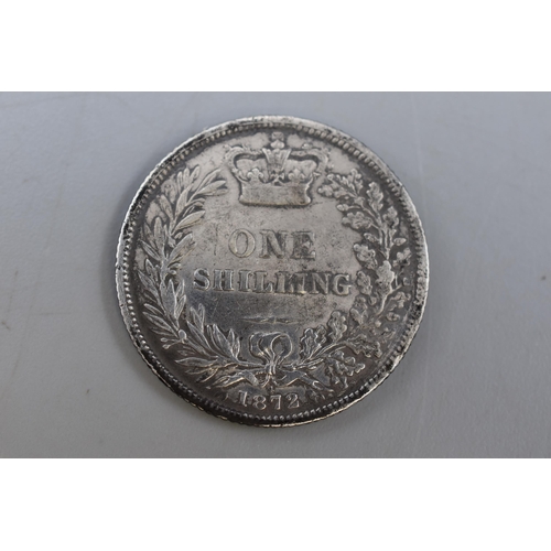 186 - An 1872 Silver Victorian Shilling.