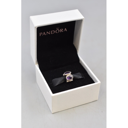 47 - Silver Pandora Amethyst Stoned uncmarked Charm Complete with Presentation Box