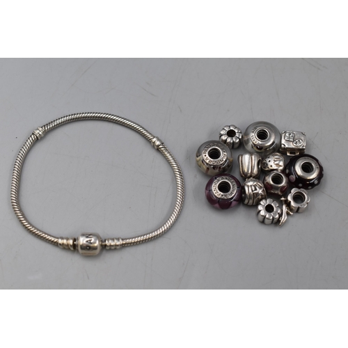 50 - Pandora Silver 925 ALE Bracelet (20cm) with a selection of 12 Charms Complete with Display Case