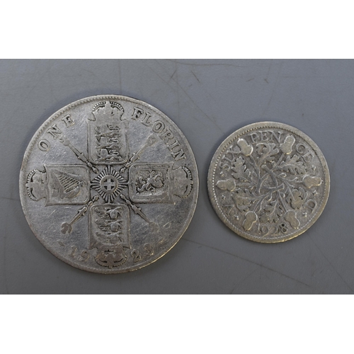 190 - Two British Silver Coins, A 1923 Florin and 1928 Sixpence.