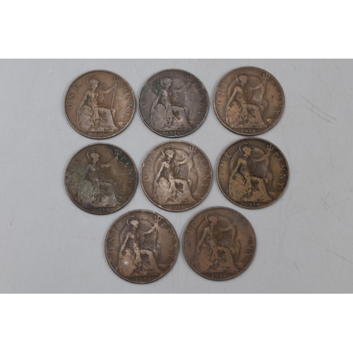 193 - Selection of 8 George V 1918 One Penny Coins