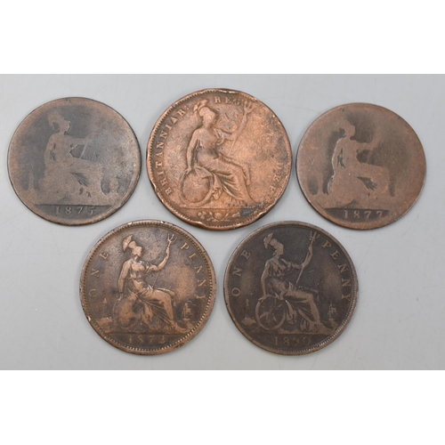 195 - Five Victorian Pennies (1853, 1872, 1875, 1877, 1890).