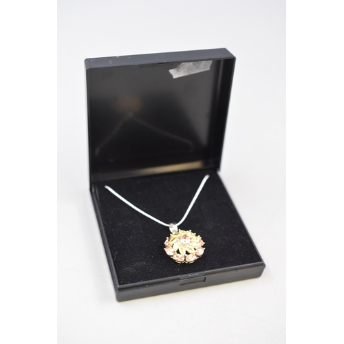 53 - Silver 925 CZ Floral Pendant Necklace Complete with Presentation Box