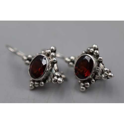 61 - Pair of Suarti Silver 925 Red Stoned Earrings Complete with Presentation Box