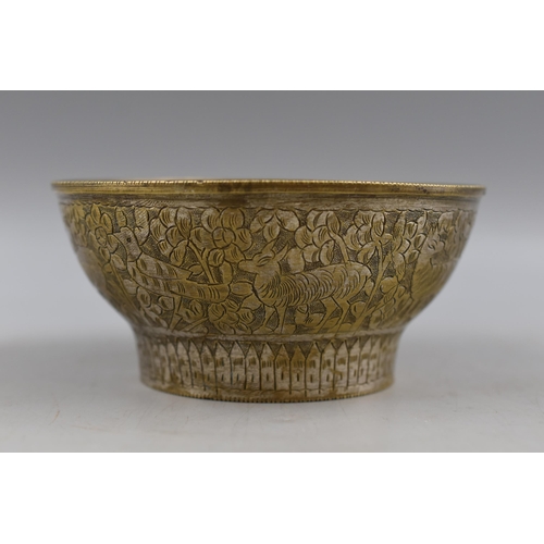 315 - Tibetan/Indian Brass Engraved Singing Bowl and Engraved Brass Plate, Bowl Engraved Depicting Animals... 