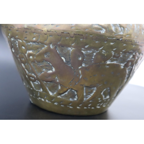 318 - Middle Eastern Hebraic Hand-Etched Brass Pot