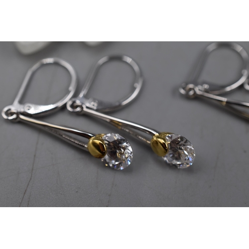 67 - Four Pairs 925 Silver Drop Earrings. Includes Natural Stone Oval Shaped Earrings, Two Pairs of Clear... 