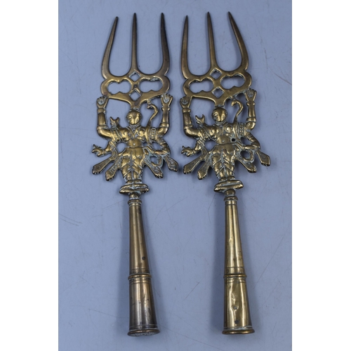 326 - Pair Of Indian Vishnu Brass Toasting Forks